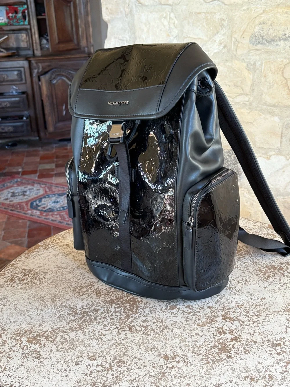 Michael Kors Black Patent Leather Men's Backpack item 282
